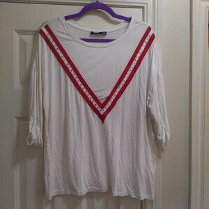 YES💲1⃣ ⏩▶Black Tape_ White Blouse with Red Accents